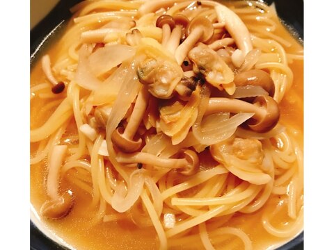 ワンパンで簡単！ボイルあさりの和風スープパスタ♪